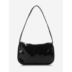 

Solid Color Faux Patent Leather Shoulder Bag, Black