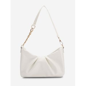 

Half-Chain Strap Ruched Shoulder Bag, White