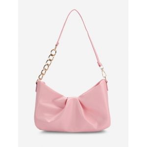 

Half-Chain Strap Ruched Shoulder Bag, Pink