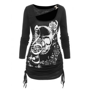 

Skull Note Printed Cut Out Cinch Tie T Shirt, Black