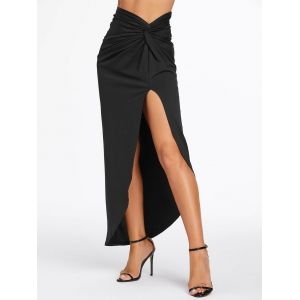 

High Slit Twist Front Maxi Skirt, Black