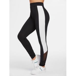 

Color Block Skinny Mesh Insert Pants, Black