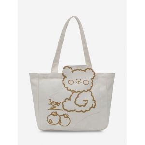 

Cute Cartoon Canvas Tote Bag, Warm white