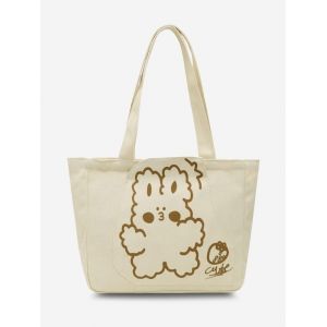 

Cute Cartoon Canvas Tote Bag, Beige