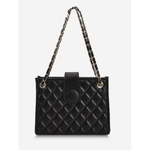 

Lattice-Quilted Square Shoulder Bag, Black