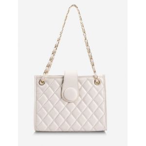 

Lattice-Quilted Square Shoulder Bag, White