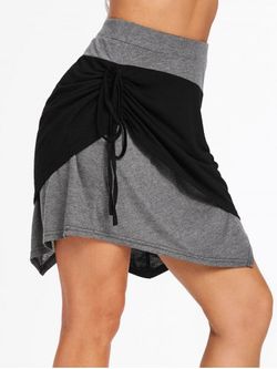 Side Cinch Tie Irregular Mini Skirt - BLACK - XXL