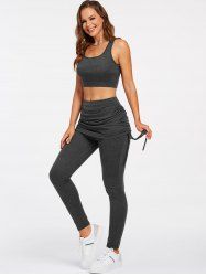 Cut Out Crop Top and Fold Over Cinched Skinny Pants -  