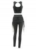 Cut Out Crop Top and Fold Over Cinched Skinny Pants -  