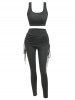 Cut Out Crop Top and Fold Over Cinched Skinny Pants -  