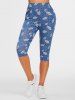 High Waisted Leaf Print Capri Pants -  