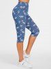 High Waisted Leaf Print Capri Pants -  