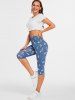 High Waisted Leaf Print Capri Pants -  