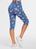 High Waisted Leaf Print Capri Pants -  