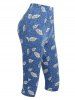 High Waisted Leaf Print Capri Pants -  