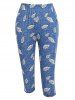 High Waisted Leaf Print Capri Pants -  