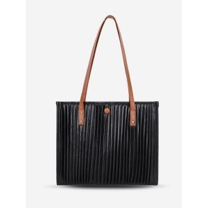 Thin Strap Pleated Tote Bag, Black