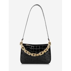 

Chunky Chain Embossed Shoulder Bag, Black