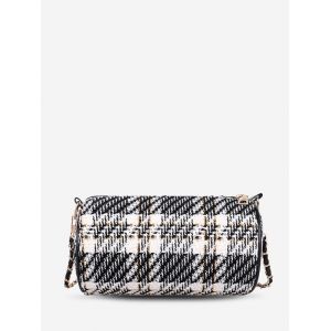 

Plaid Tweed Cylinder Shoulder Bag, Black