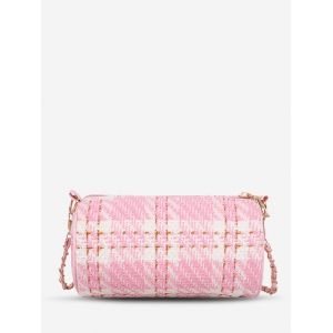 

Plaid Tweed Cylinder Shoulder Bag, Pink
