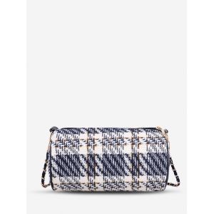 

Plaid Tweed Cylinder Shoulder Bag, Deep blue
