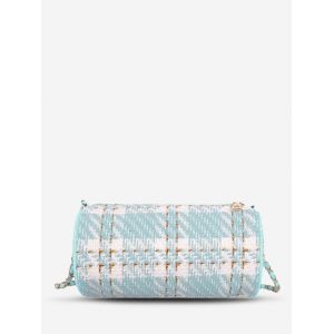

Plaid Tweed Cylinder Shoulder Bag, Light blue