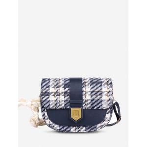 

Tweed Spliced Scarf-Wrapped Shoulder Bag, Deep blue
