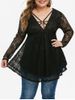 Plus Size O Ring Strappy Plunge Lace Tee -  