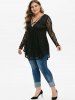 Plus Size O Ring Strappy Plunge Lace Tee -  