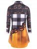 Plus Size Halloween Pumpkin Button Up Tunic Shirt -  