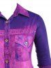 Plus Size 3D Jean Print Ombre Button Up Shirt -  
