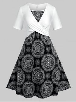 Plus Size & Curve Tribal Print Crossover 2 in 1 Dress - MULTI - L