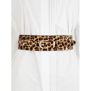 

Leopard Pattern Pin Buckle Wide Belt, Black