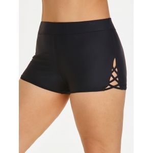 

Plus Size Side Lattice Swim Boyshorts, Black