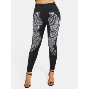 

High Waisted Wings Print Skinny Leggings, Black