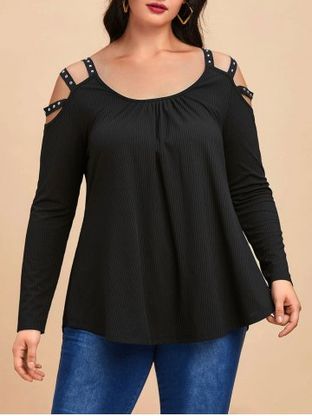 Plus Size Studded Ribbed Cutout Curved Hem Tunic Gothic Tee