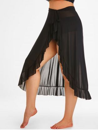 Plus Size Self-tie Ruffle Mesh Sarong with Briefs