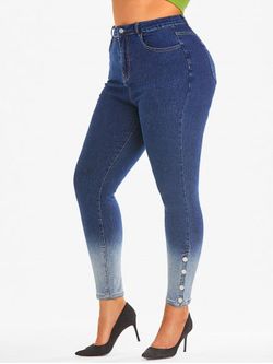 Plus Size Two Tone High Rise Jeans - DEEP BLUE - 1X