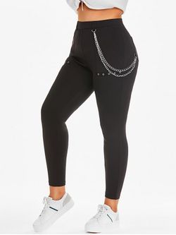 Pantalon Grande Taille avec Chaînes et Poches à Œillers - BLACK - 4X