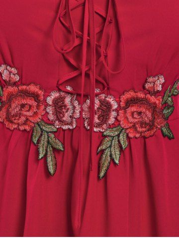 Plus Size Lace Up Flower Applique T Shirt