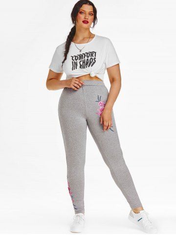 Plus Size Flower Applique Pull On Pants