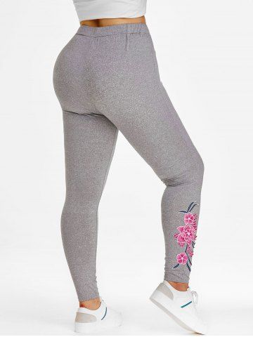 Plus Size Flower Applique Pull On Pants
