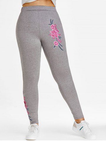 Plus Size Flower Applique Pull On Pants