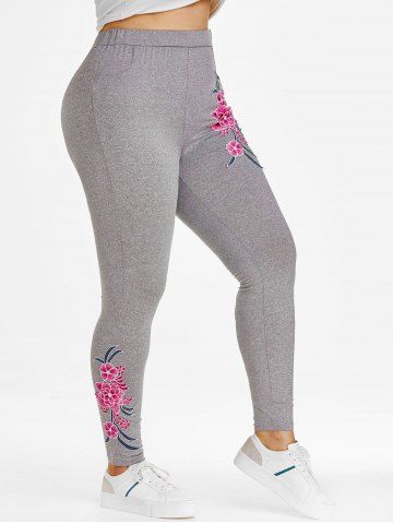 Plus Size Flower Applique Pull On Pants