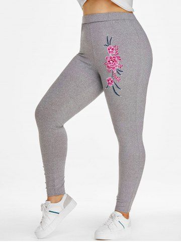 Plus Size Flower Applique Pull On Pants