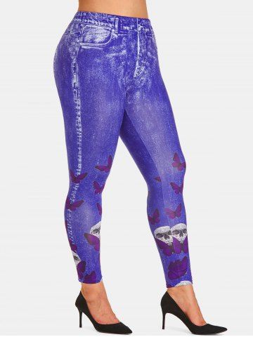 Halloween Skull Butterfly 3D Print Plus Size Jeggings