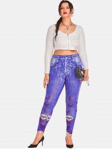 Halloween Skull Butterfly 3D Print Plus Size Jeggings