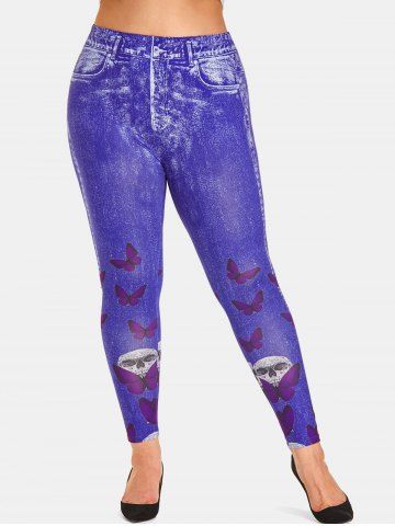 Halloween Skull Butterfly 3D Print Plus Size Jeggings