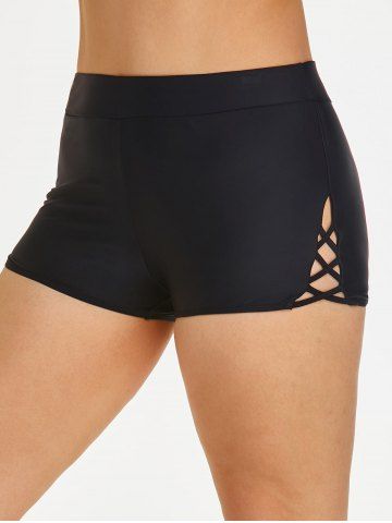 Talla grande Later Lattice Swim Boyshorts - BLACK - 3X