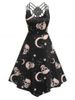 Plus Size Halloween Moon Skull Print Midi Gothic Dress -  